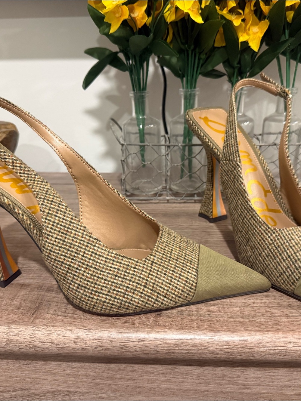 Sam Edelman Olive Tweed Pointed-Toe Slingback Pumps